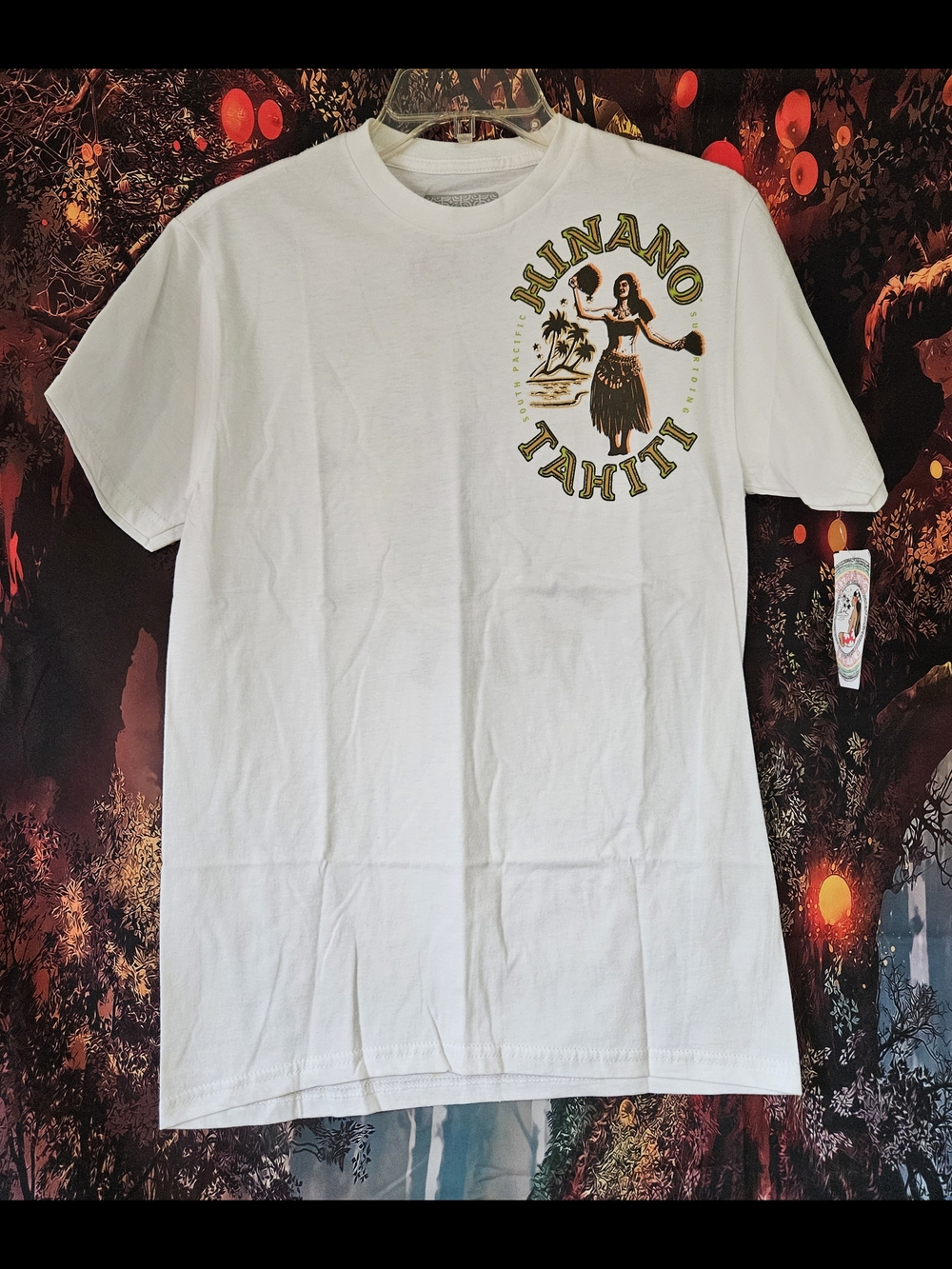 Hinano Tahiti White Graphic 2 Sided Design Hula Tee